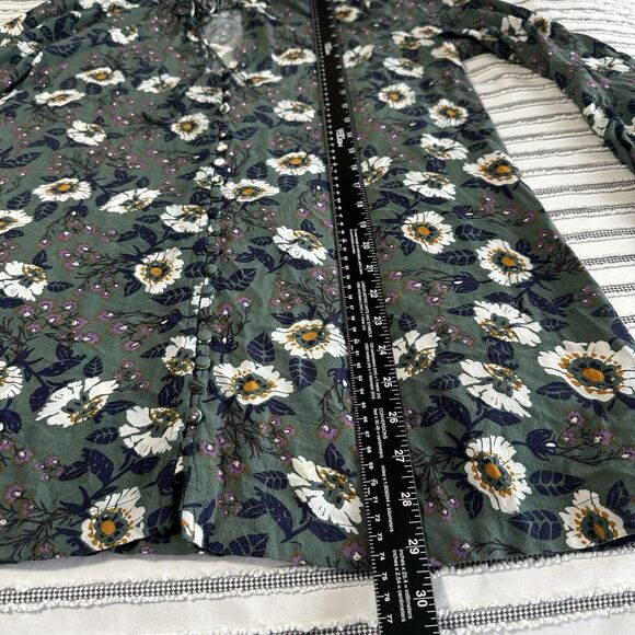 Free People Magic Mystery Size XS Boho Green Floral Mini Tunic Dress Bell Sleeve - Picture 12 of 16